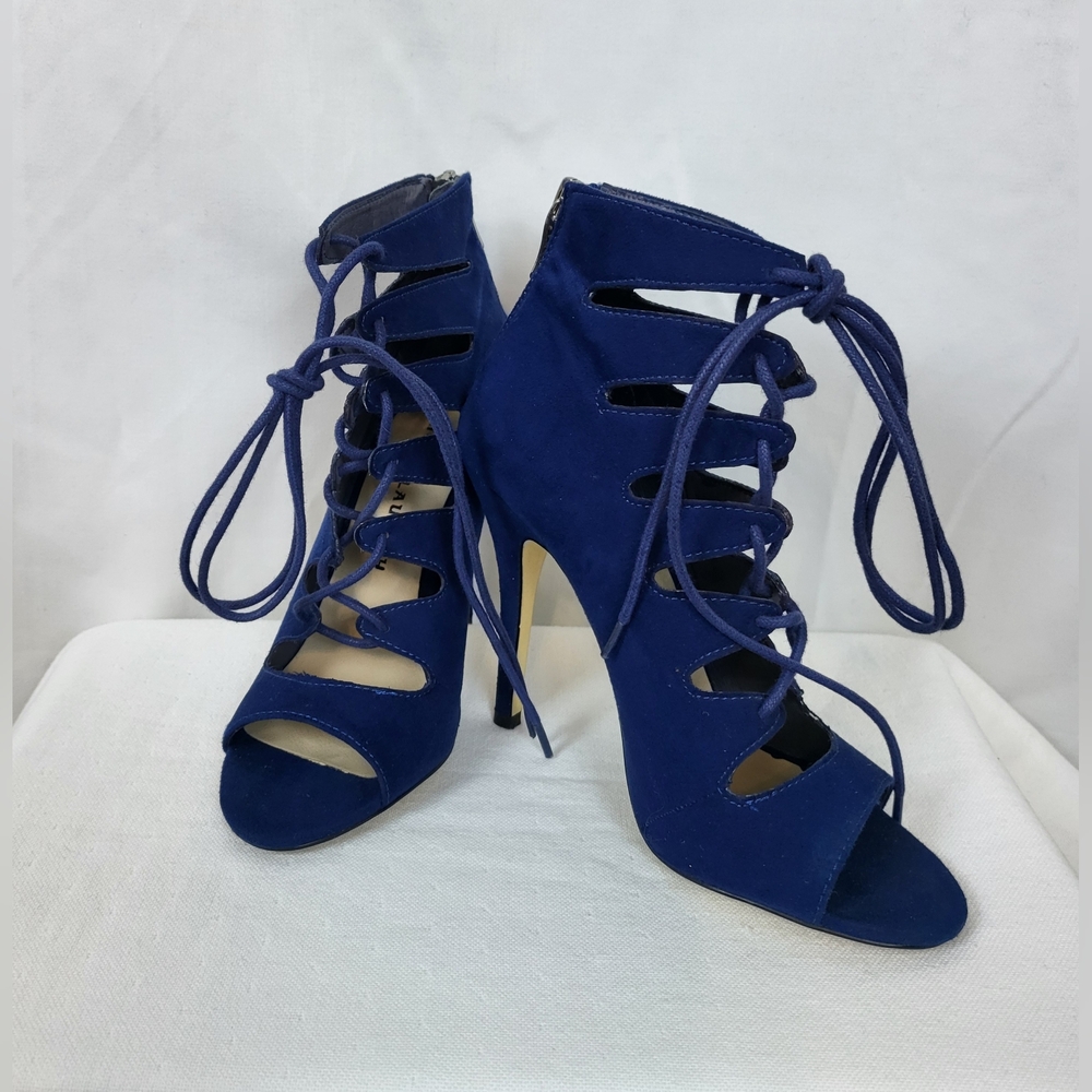 Chinese Laundry Womens Navy Jigsaw Suede Lace-up Back Zip Stiletto Heels 6.5M - Picture 1 of 10